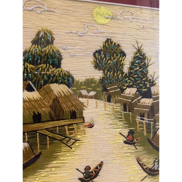 Embroidered Vietnamese Thread Art Framed Picture Used - Picture 4 of 7